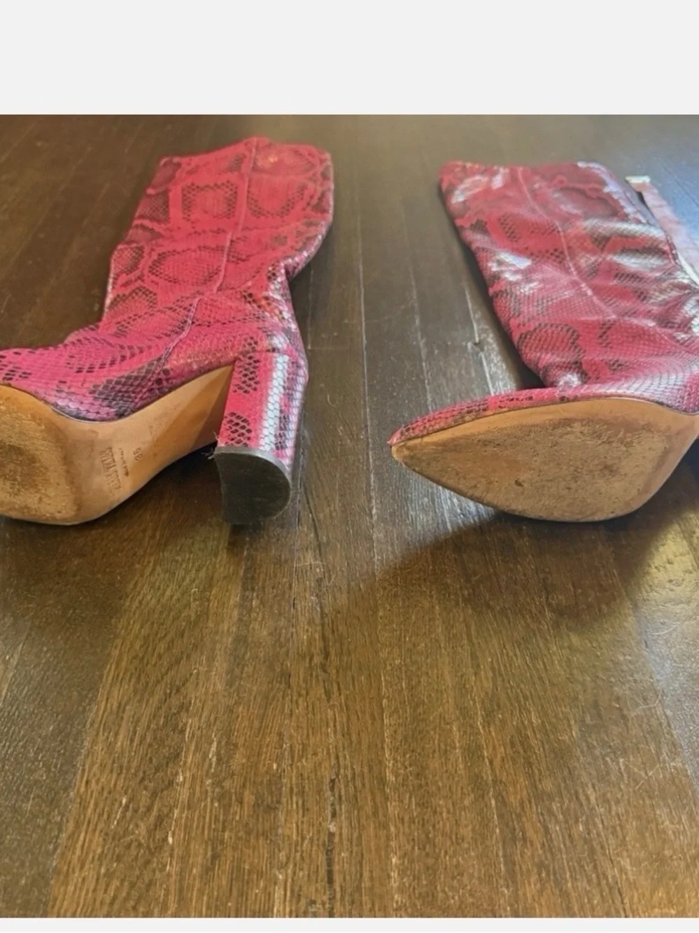 Paris Texas Red Snake-Print Over-the-Knee Boots